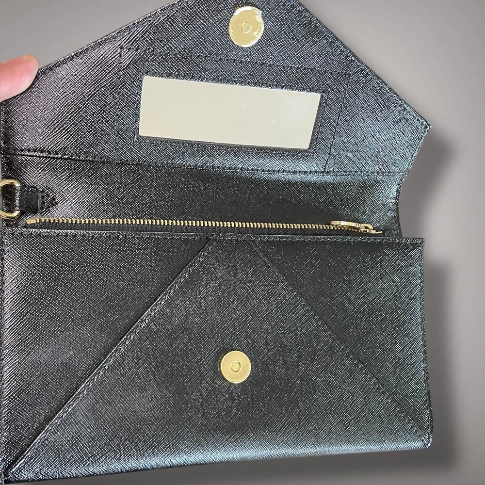 Like New TORY BURCH Black Saffiano Leather Robinson Envelope Wristlet Clutch - Picture 11 of 14
